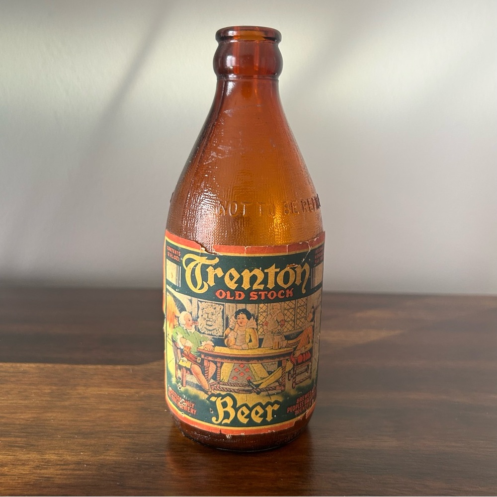 Vintage Trenton Old Stock Amber Glass Bottle New Jersey NJ Antique Collectible